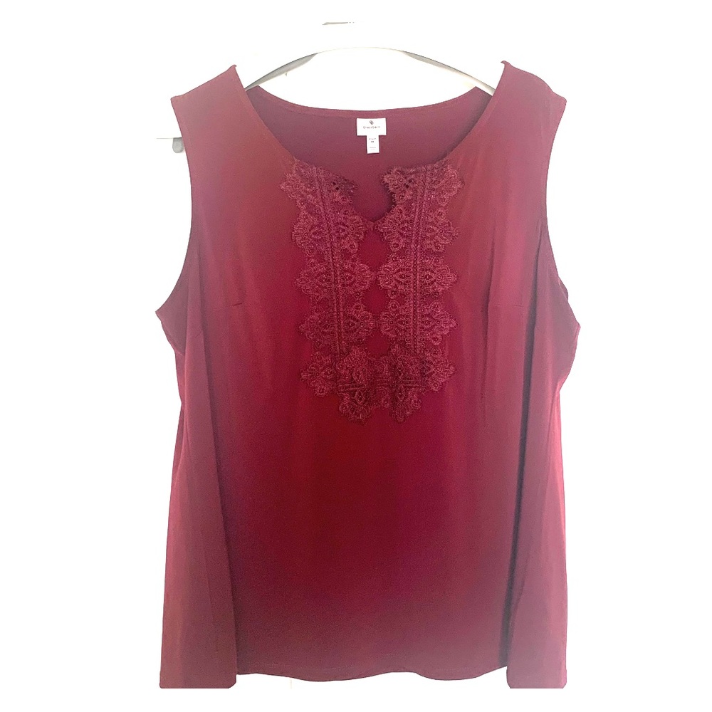 Wine colored sleeveless blouse